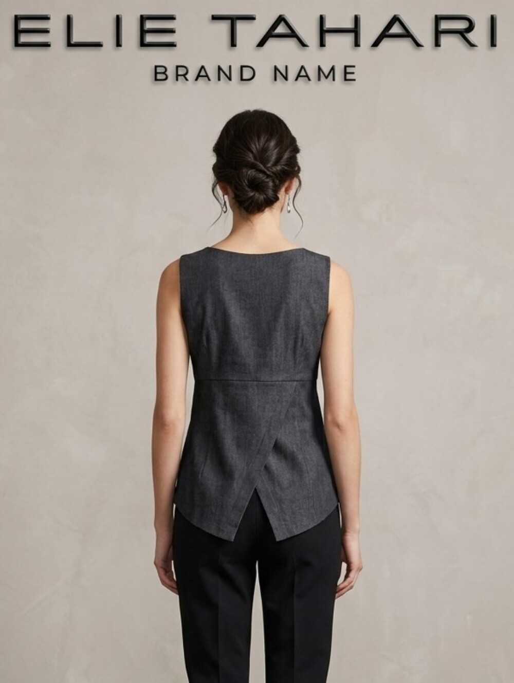 Elie Tahari Gray Sleeveless Peplum Top Ptp 19" Long 23,5"